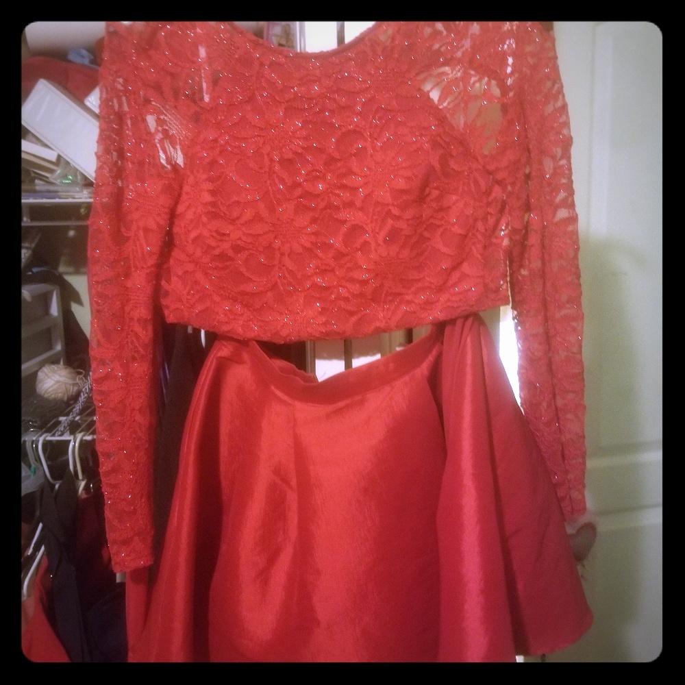 Red Two Piece Prom Dress - Picture 3 of 4